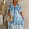 Sunset Seduction Blue Embroidered Tie Dye Maxi Dress