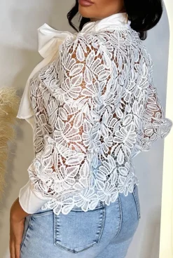 Sweet As Ever White Crochet Pussybow Blouse