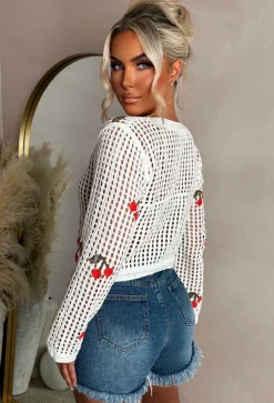 Sweet Cherry Cream Cherry Crochet Cardigan