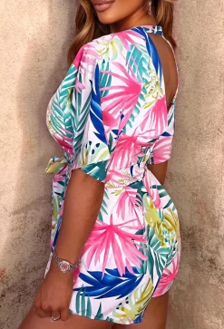 Sweet Nights Multi Tropical Print Belted Wrap Playsuit
