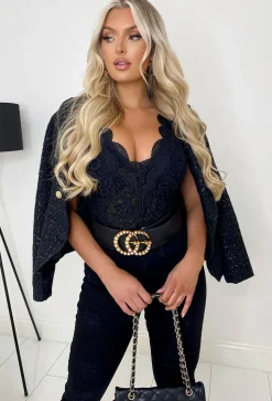 Sweetheart Black Crochet Lace Bodysuit