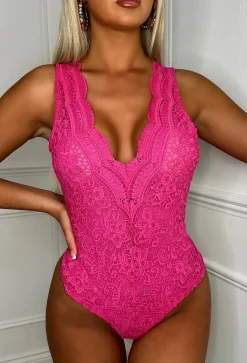 Sweetheart Pink Crochet Lace Bodysuit