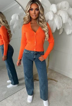 Sweetheart Secrets Orange Buttoned Knitted Cardigan
