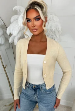 Sweetheart Secrets Beige Buttoned Knitted Cardigan