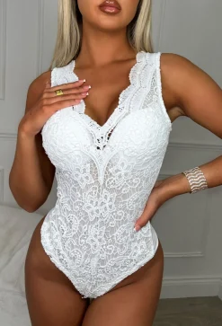 Sweetheart White Crochet Lace Bodysuit