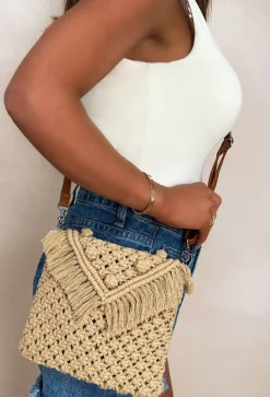 Tahitian Tease Tan Raffia Tassle Detail Bag