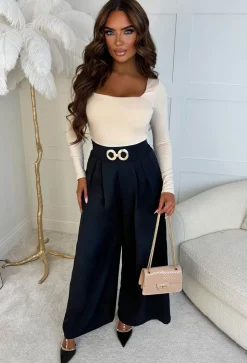 Tailored To You Black Wide Leg Buckle Front Trousers
