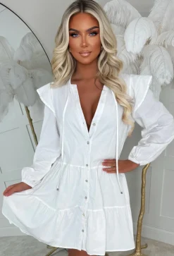 Take Me To Paradise White Frill Front Shirt Dress