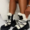 Take Your Chance Black Faux Fur Lace Up Boots