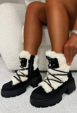 Take Your Chance Black Faux Fur Lace Up Boots