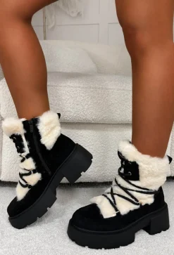 Take Your Chance Black Faux Fur Lace Up Boots