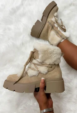 Take Your Chance Cream Faux Fur Lace Up Boots