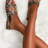 Tame Her Brown Snakeskin Gold Detail Sliders