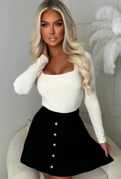 Tease Queen Black Gold Button Pleated Knitted Skirt