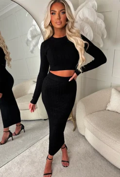 Tell Me Everything Black Ultra Soft Cable Jumper And Skirt Co-Ord Set