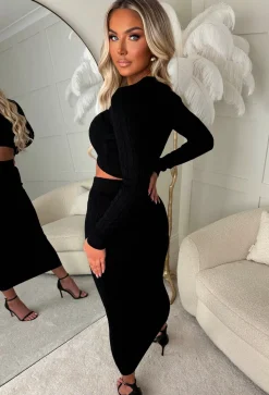 Tell Me Everything Black Ultra Soft Cable Jumper And Skirt Co-Ord Set