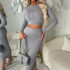 Tell Me Everything Grey Ultra Soft Cable Jumper And Skirt Co-Ord Set