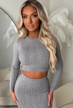 Tell Me Everything Grey Ultra Soft Cable Jumper And Skirt Co-Ord Set