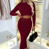 Tell Me Everything Wine Ultra Soft Cable Jumper And Skirt Co-Ord Set