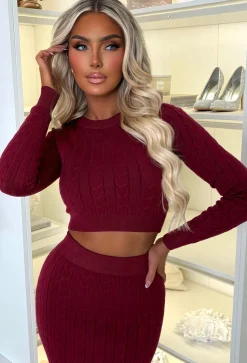 Tell Me Everything Wine Ultra Soft Cable Jumper And Skirt Co-Ord Set