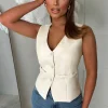 Tempting Touch Nude Faux Leather Button Waistcoat