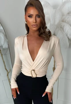 That Diva Cream Gold Detail Stretch Bodysuit