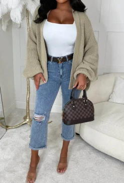 That Effortless Look Beige Balloon Sleeve Knitted Cardigan