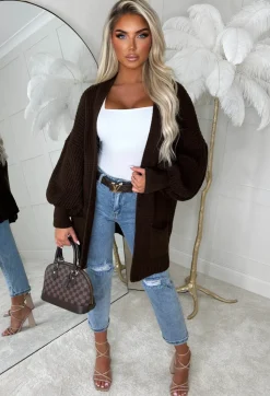 That Effortless Look Chocolate Brown Balloon Sleeve Knitted Cardigan