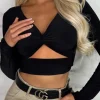 That Feeling Black Stretch Cut Out Long Sleeve Crop Top