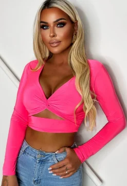 That Feeling Hot Pink Stetch Cut Out Crop Top