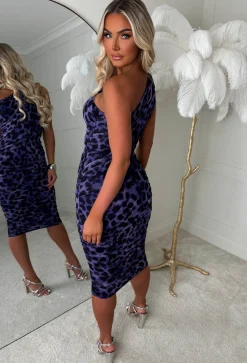 That's Hot Purple Leopard One Shoulder Dress