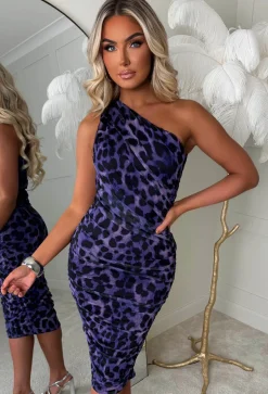 That's Hot Purple Leopard One Shoulder Dress