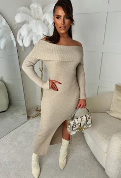 That’s Luxe Beige Bardot Ultra Soft Midi Knitted Dress