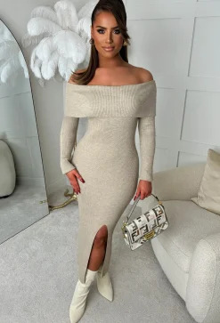 That’s Luxe Beige Bardot Ultra Soft Midi Knitted Dress