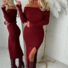 That's Luxe Red Bardot Ultra Soft Midi Knitted Dress