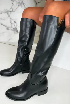 The Main Season Black Gold Detail Flat Knee High Boots