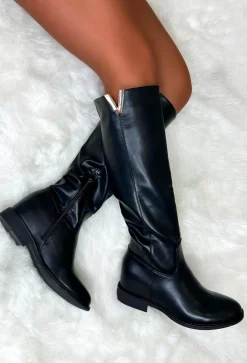 The Main Season Black Gold Detail Flat Knee High Boots
