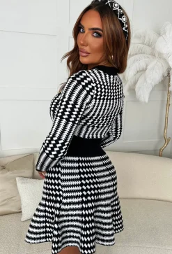 Thinking Of You Monochrome Check Knitted Cropped Jumper