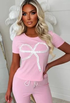 Tickled Pink Pink Bow Top & Trouser Loungewear Set