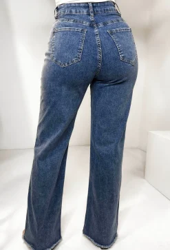 Tied Together Mid Blue Lace Up Stretch Straight Leg Jeans