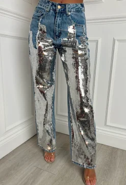 Time To Sparkle Mid Blue Stretch Sequin Jeans