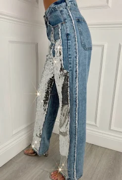 Time To Sparkle Mid Blue Stretch Sequin Jeans