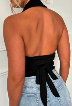 Totally Clueless Black Tailored Halter Neck Top
