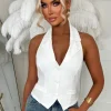 Totally Clueless White Tailored Halter Neck Top