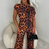 Trixabelle Orange Off Shoulder Ruched Leopard Jumpsuit