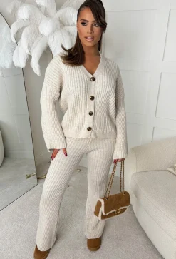 True Devotion Cream Knitted Straight Leg Trousers