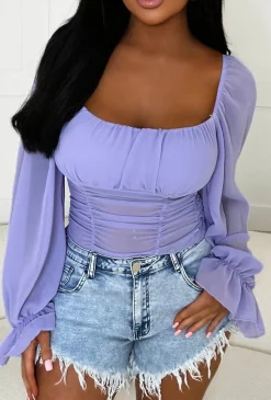 Trust In Me Lilac Milkmaid Mesh Top