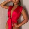Twist of Faith Red Stretch Sleeveless Plunge Bodysuit