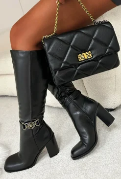 Ultimate Flirt Black Knee High Lion Buckle Detail Boots