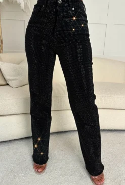 Ultimate Sparkle Black Straight Leg Stretch Diamante Jeans